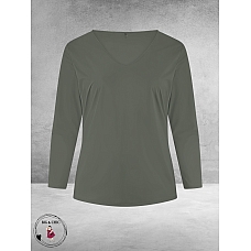 PLUS BASICS Shirt Tee V Slim Langmouw Mud